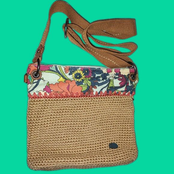 Sakroots Macramae Cross Body Bag Orange Floral Earth Tone Crochet - Picture 2 of 7